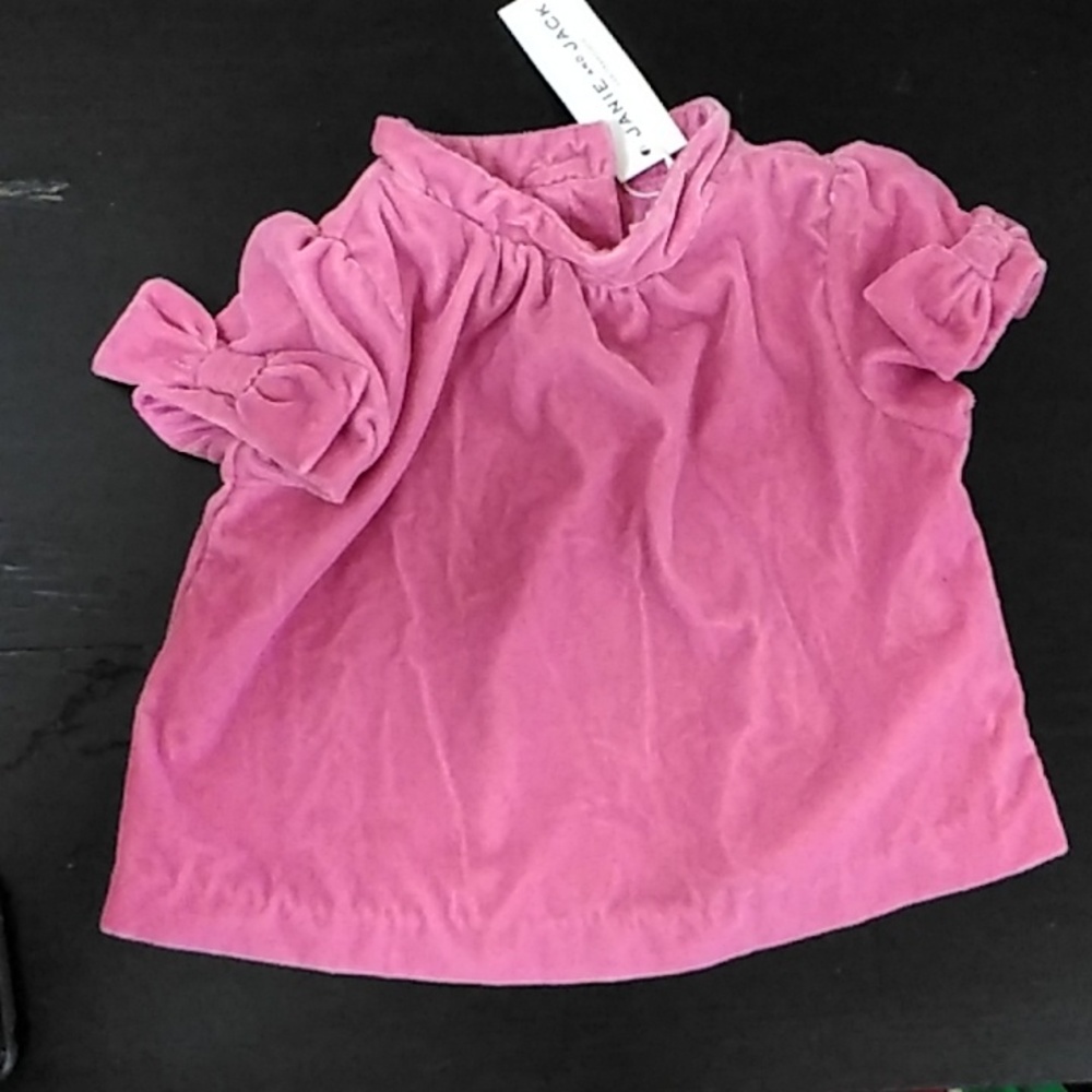 Janie & Jack NWT Candy Pink Velvet Soft Bow Cap Sleeve Blouse Size 2T
